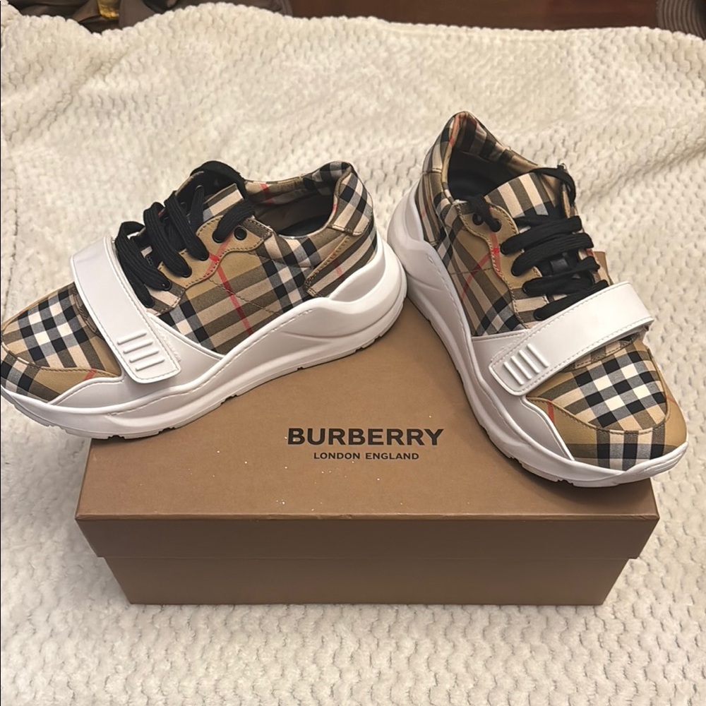 Burberry Black and Tan Sneakers with Iconic Check Pattern